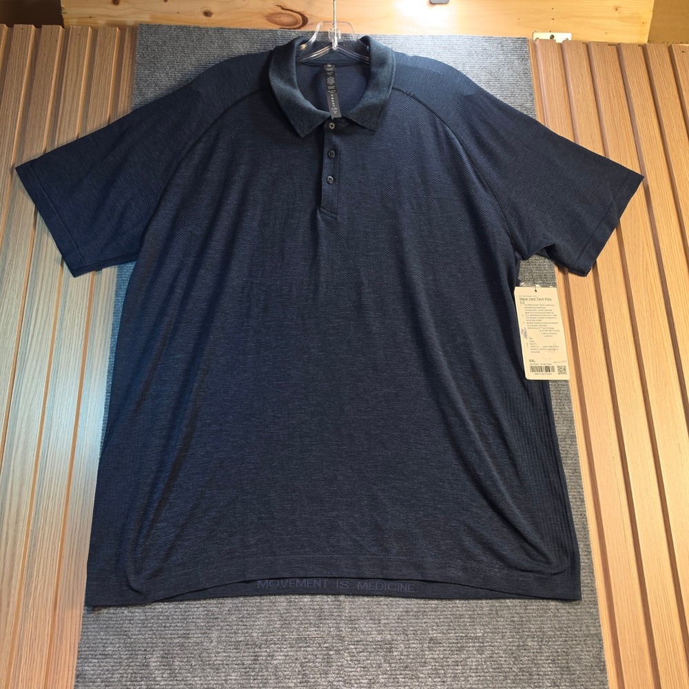 Lululemon Metal Vent Tech Polo 2.0 Mens XXL Navy Blue NEW Slim Fit Breathable